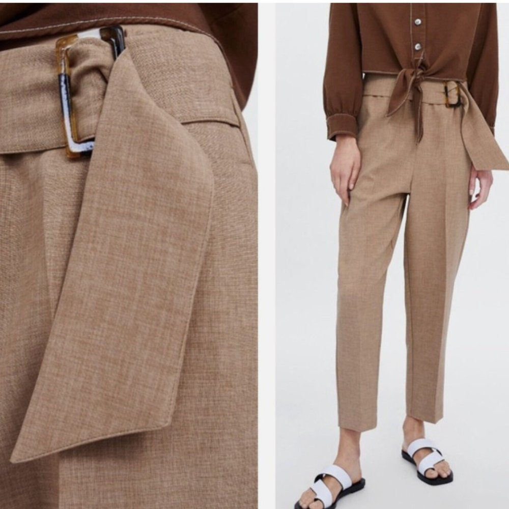 Zara Tan Belted Trousers